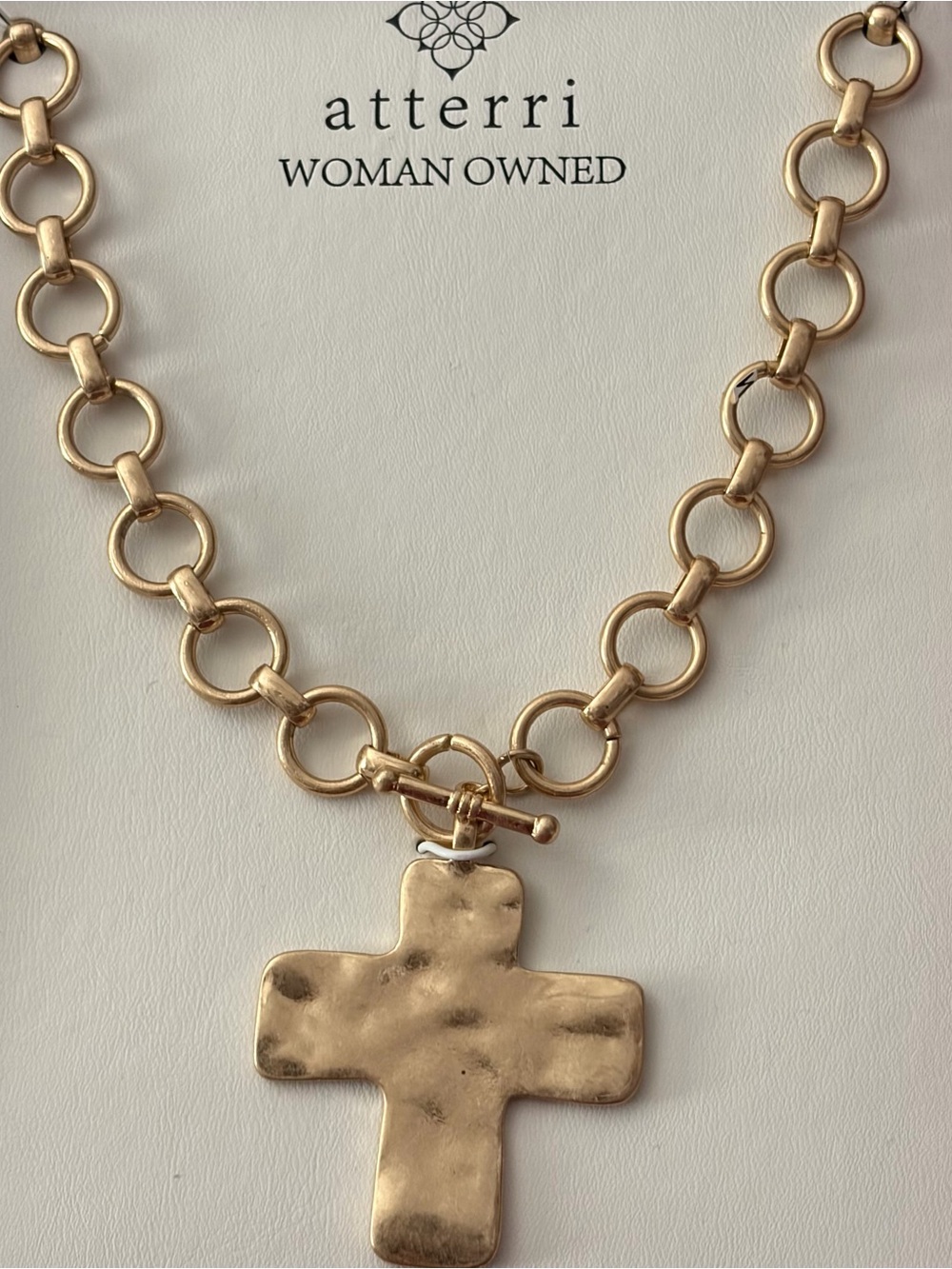 Atterri Gold Hammered Cross Necklace - Picture 4 of 4